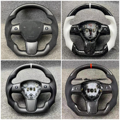 Customized Sport Round Heated Real Carbon Fiber Steering Wheel For Model 3/ Y (Style 1)