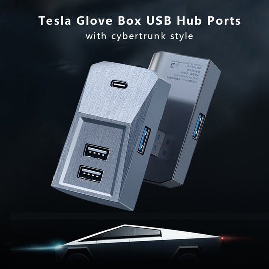 Tesla Model 3/Y Glove Box USB Hub Cybertrunk Style 4-in-1 USB Hub