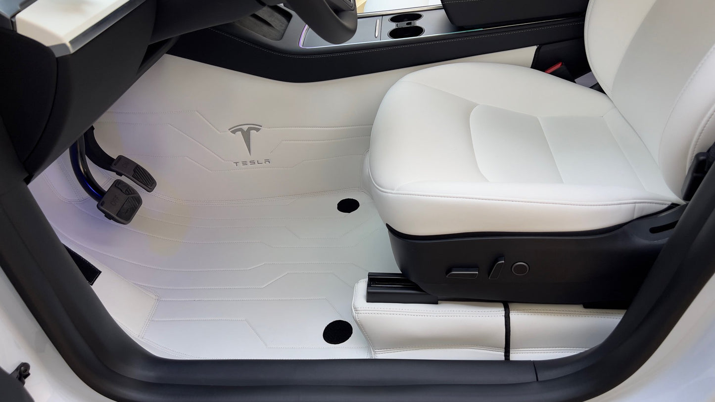 Tesla Model 3/Y Full Coverage Leather Floor Mats All-weather Anti-slip Waterproof Soft Surround Floor Liners