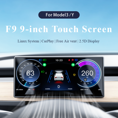 Model 3/Y/ Model 3 Highland F9 9-inch Carplay/Android Auto Dashboard Touch Screen With Front Camera