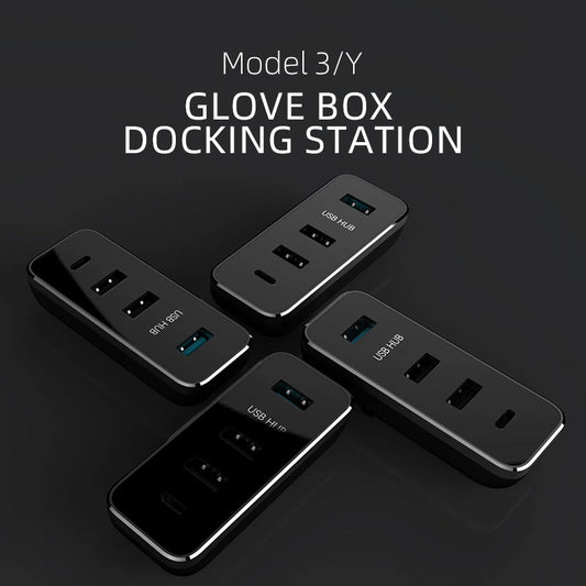 Tesla Model 3/Y USB Hub 4 In 1 Docking Station Glove Box Extension Adapter